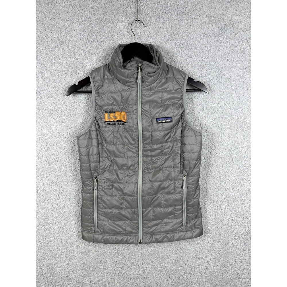 Patagonia Nano Puff Vest Womens Gray Full Zip Primaloft Size XS Advertising